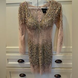 Terani Couture Gold and Pink Sequin Long Sleeve Dress